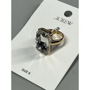 J Crew Crystal Statement Cocktail Ring Womens 6 Clear Crystal & Gold Tone